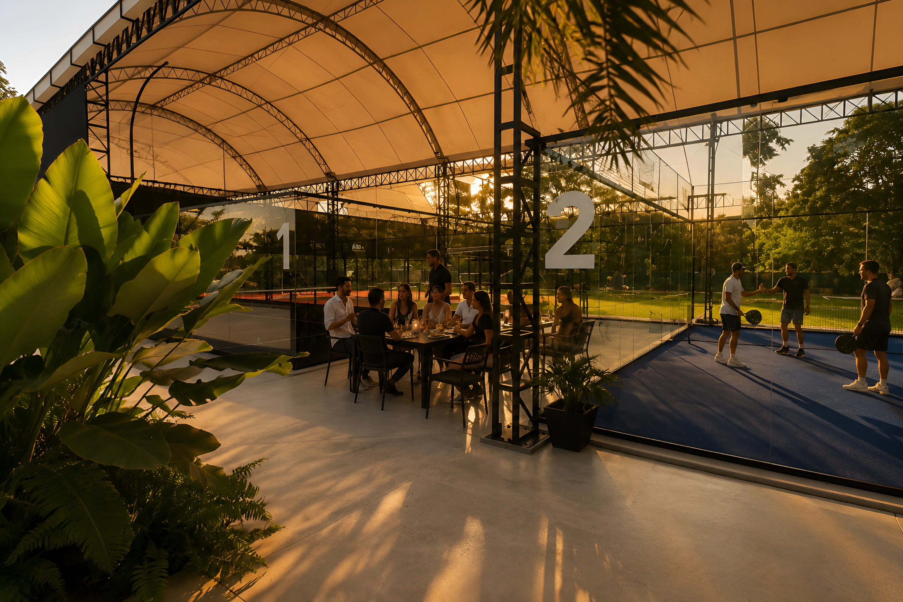 Jugadores y asistentes conviviendo durante una liga de pádel en Padel 233 Puerto Vallarta